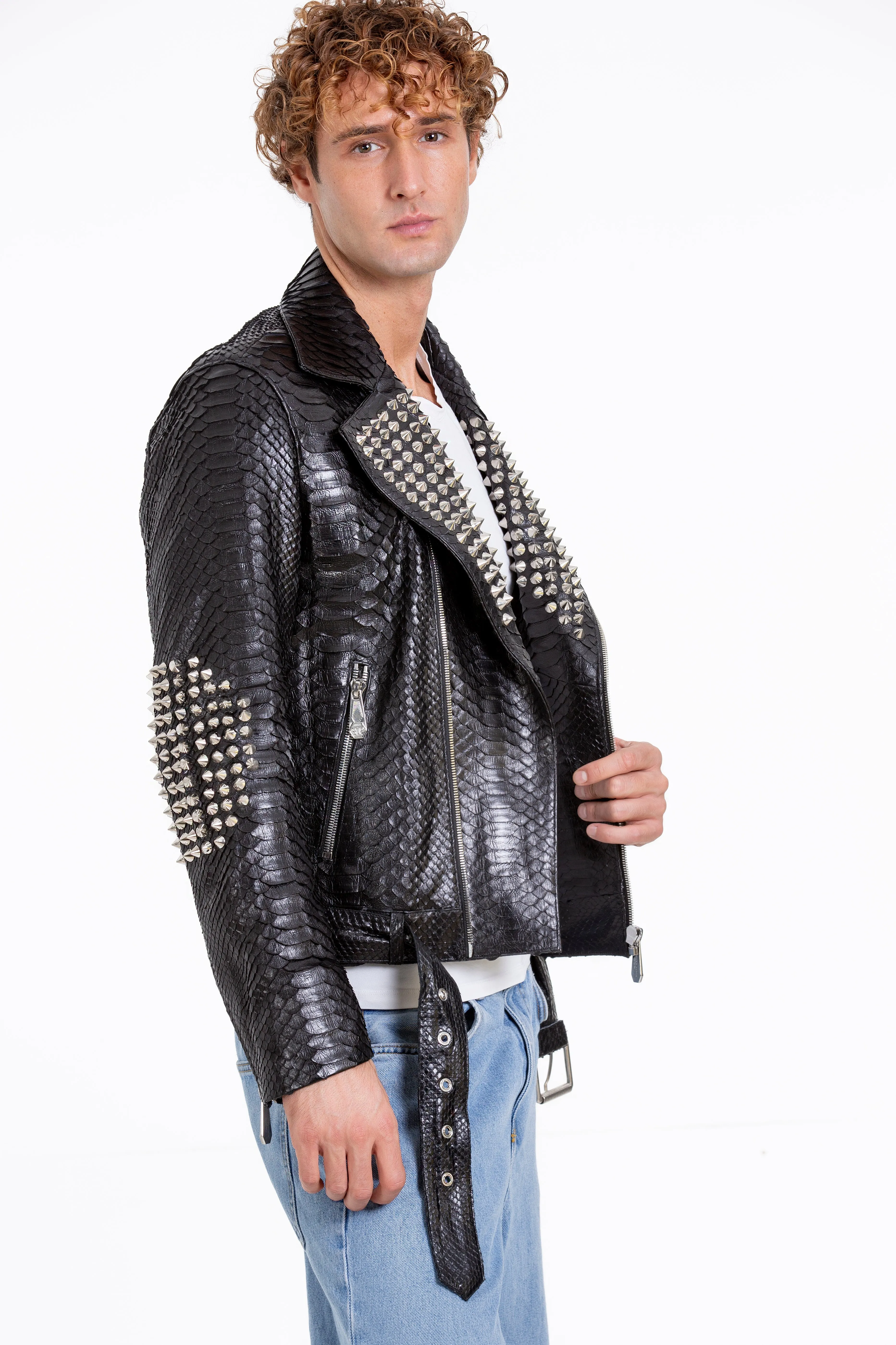 The Kopenhag Pythn Black Spike Leather Men  Jacket