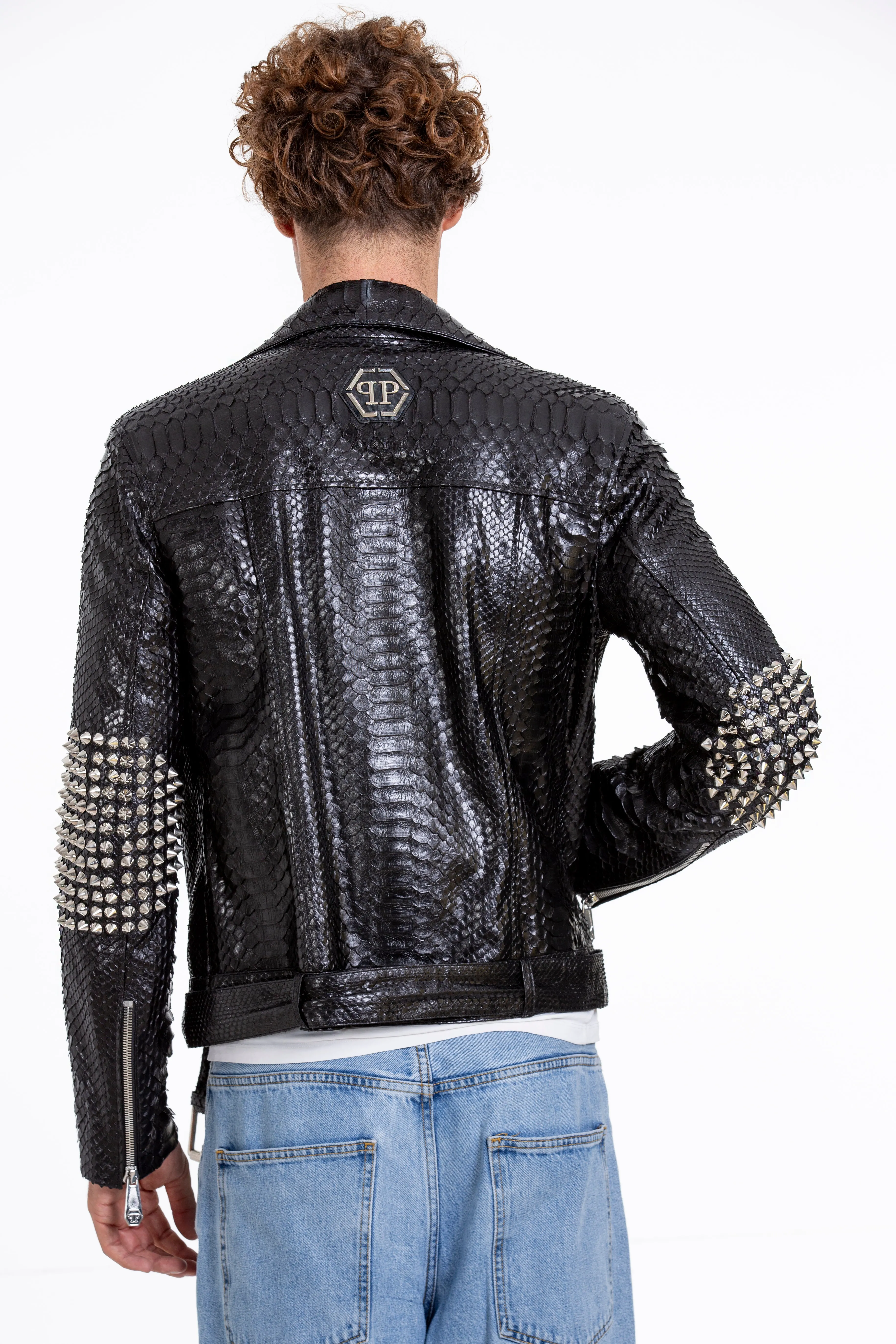 The Kopenhag Pythn Black Spike Leather Men  Jacket