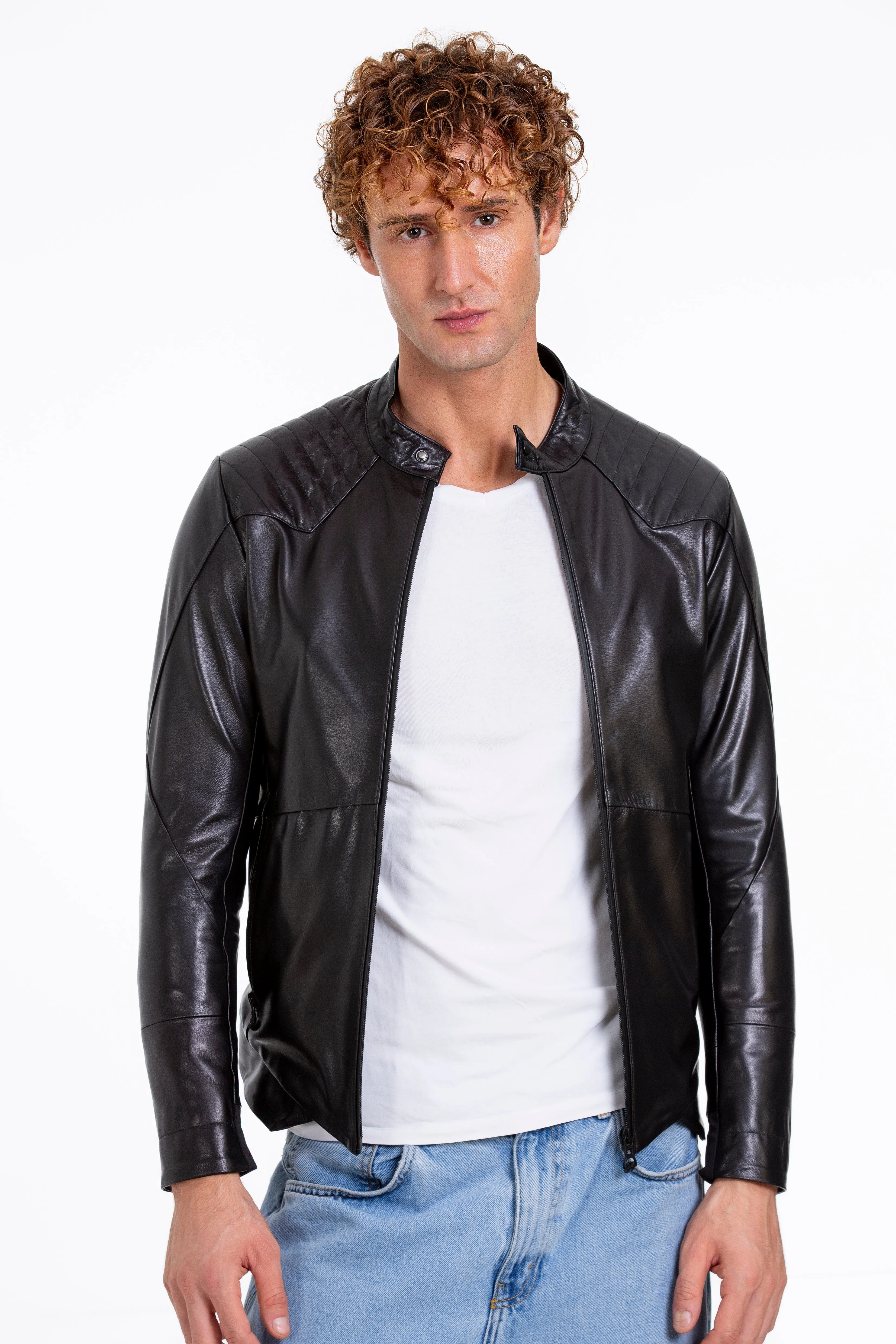 The Leith Black Leather Men Jacket