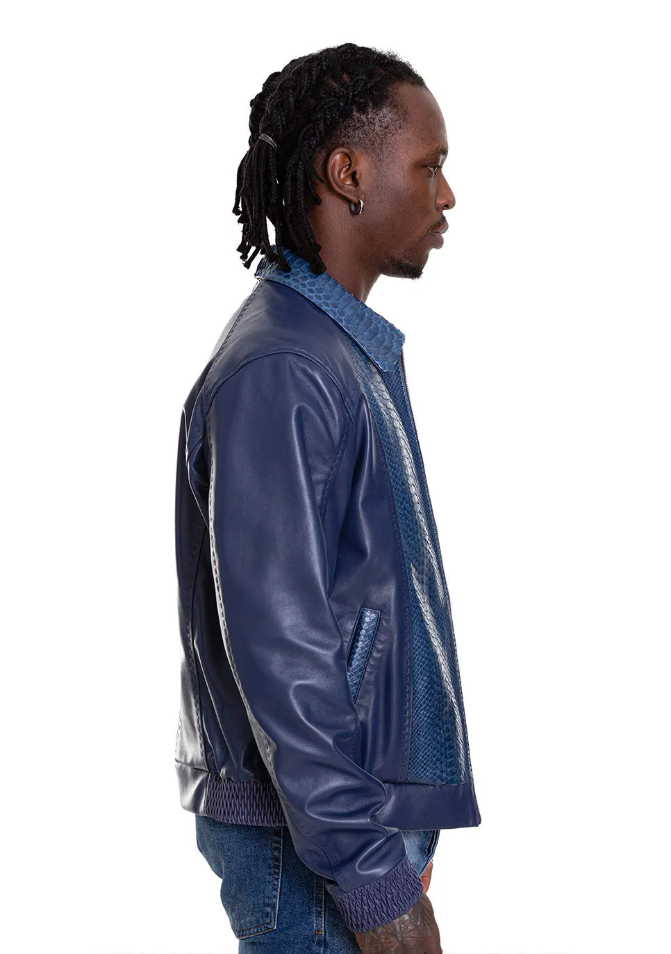 The Lopera Pythn Navy Blue Leather Men Jacket