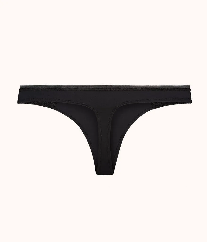 The Palm Lace Thong: Jet Black