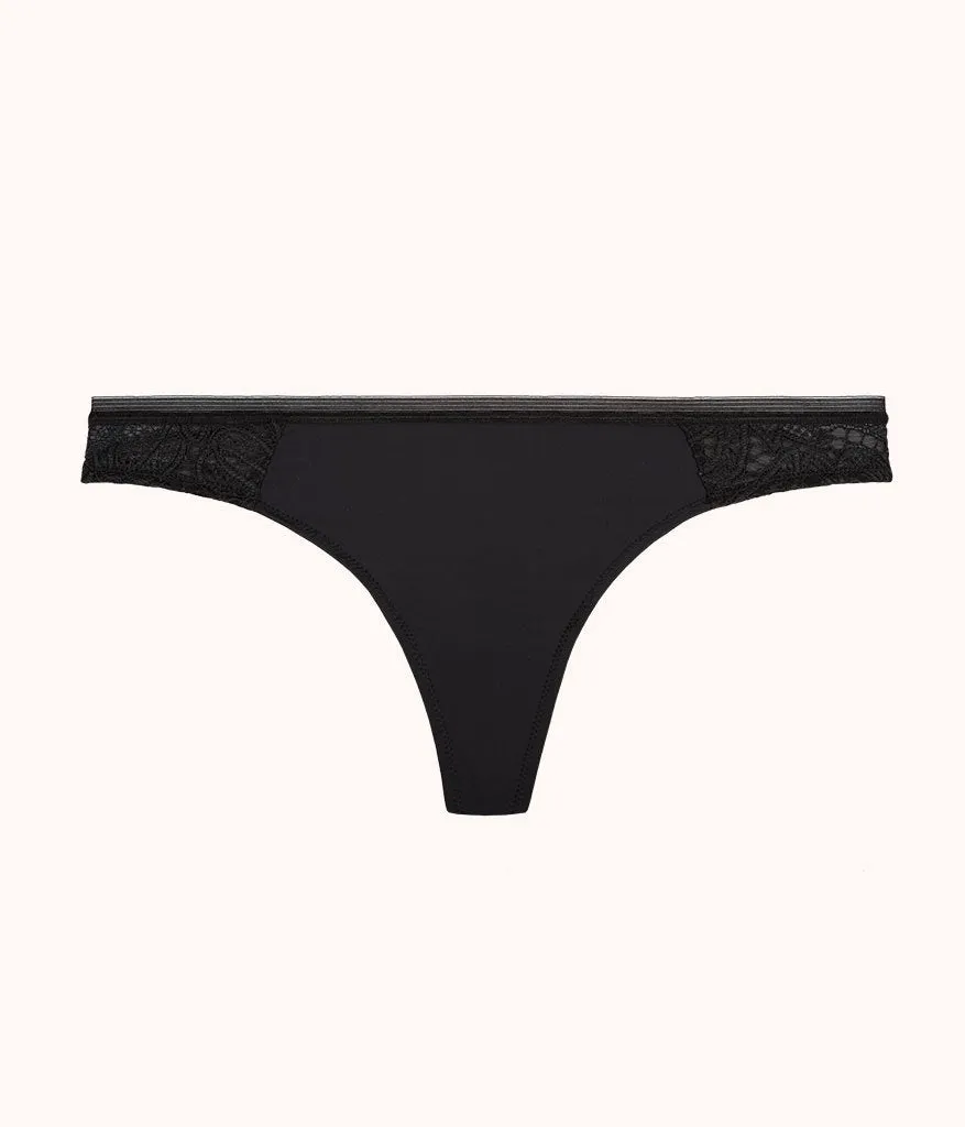 The Palm Lace Thong: Jet Black