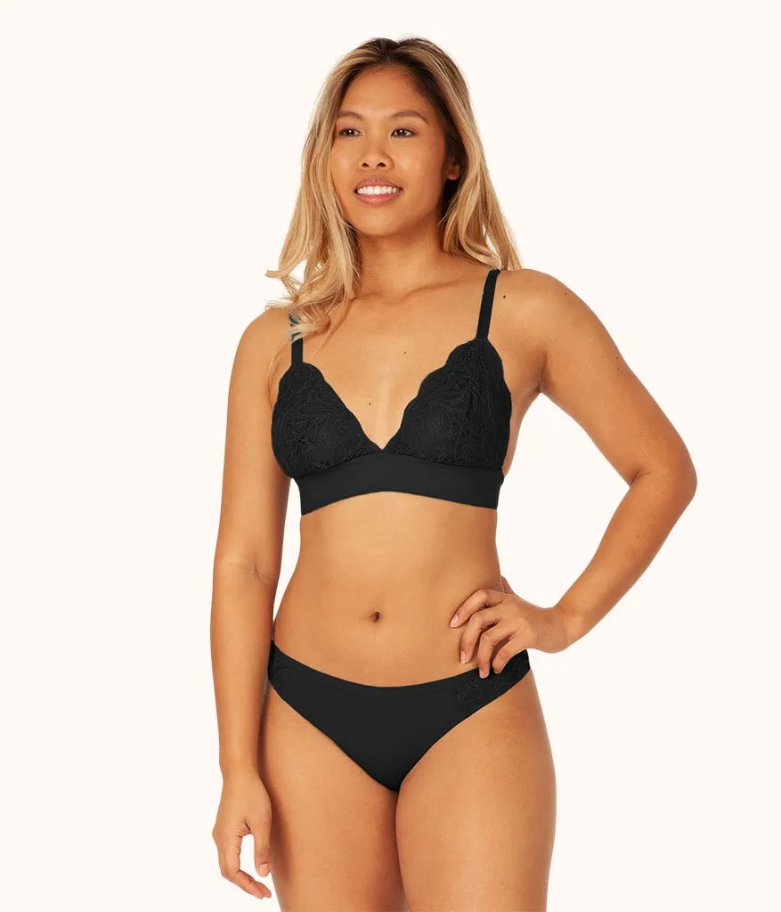 The Palm Lace Thong: Jet Black