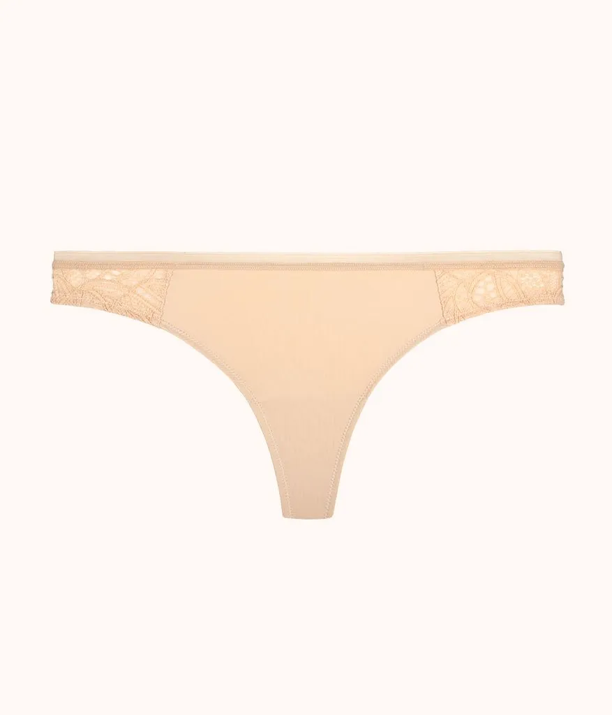 The Palm Lace Thong: Toasted Almond