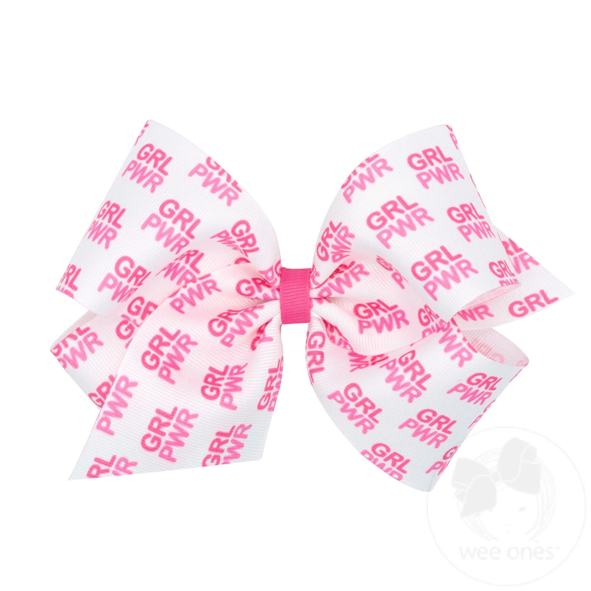 Think Pink! King Girl Power Print Grosgrain Hair Bow