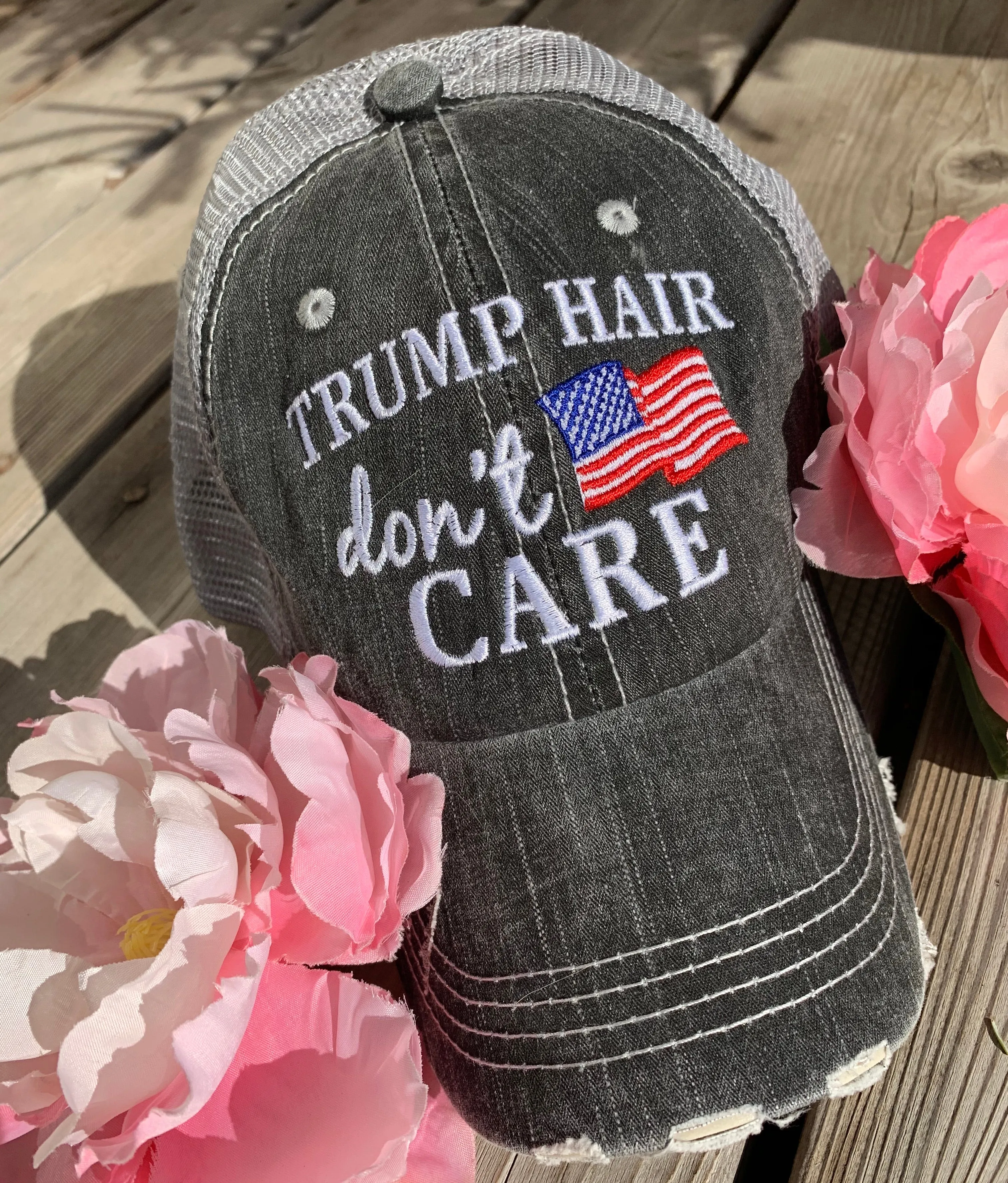 TRUMP hats Trump hair dont care YES I’m a Trump girl Yes American flag USA Embroidered unisex trucker caps mesh back adjustable womens mens Election Donald Trump