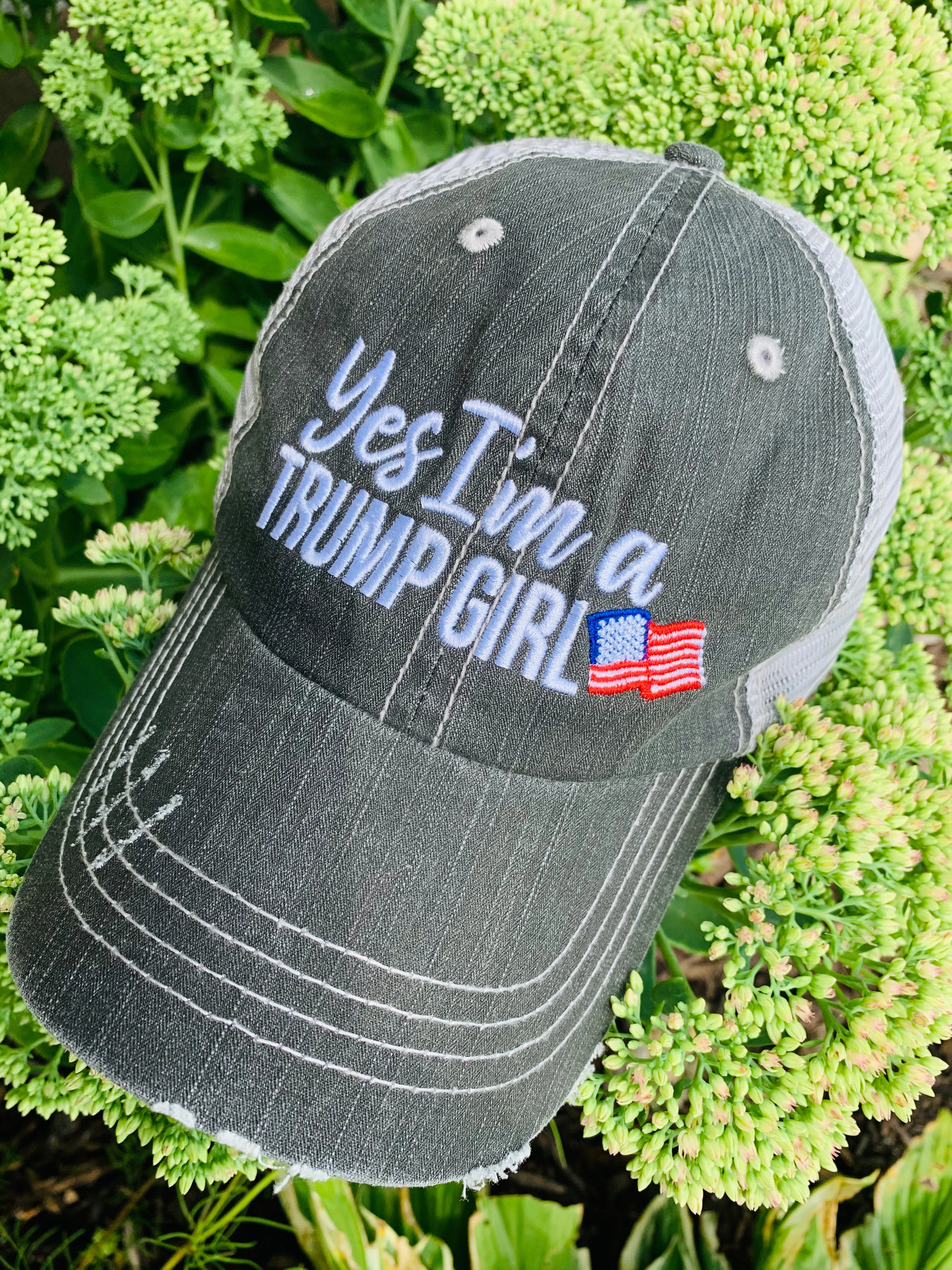 TRUMP hats Trump hair dont care YES I’m a Trump girl Yes American flag USA Embroidered unisex trucker caps mesh back adjustable womens mens Election Donald Trump