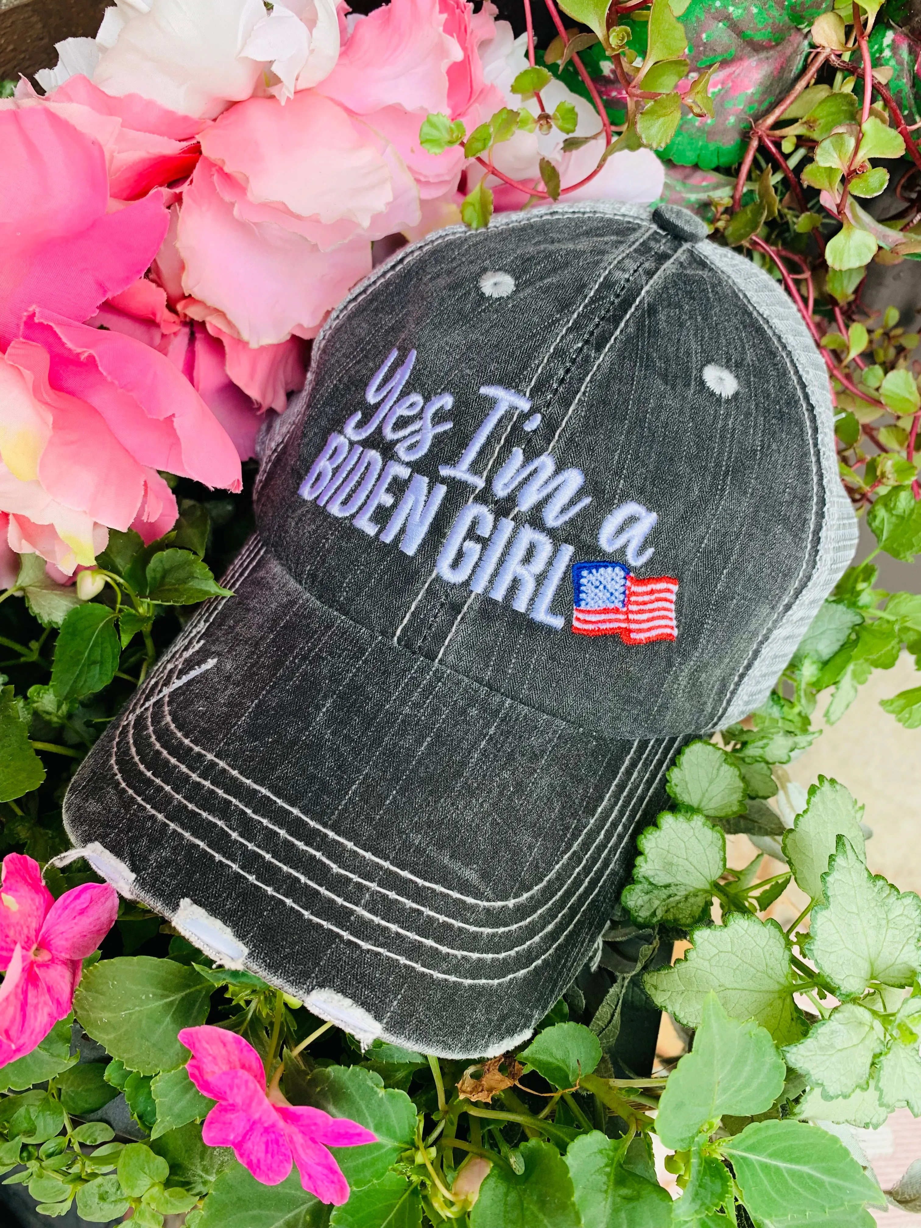 TRUMP hats Trump hair dont care YES I’m a Trump girl Yes American flag USA Embroidered unisex trucker caps mesh back adjustable womens mens Election Donald Trump