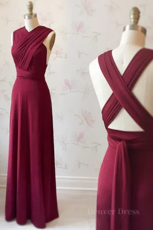 Unique Burgundy Long Prom Dress with Cross Back Burgundy Formal Graduation Evening Dress Burgundy Bridesmaid Dress