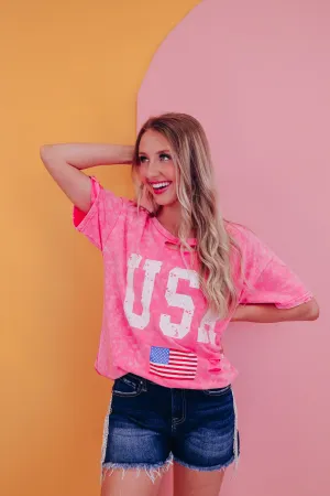 USA Mineral Wash Graphic Tee - Pink