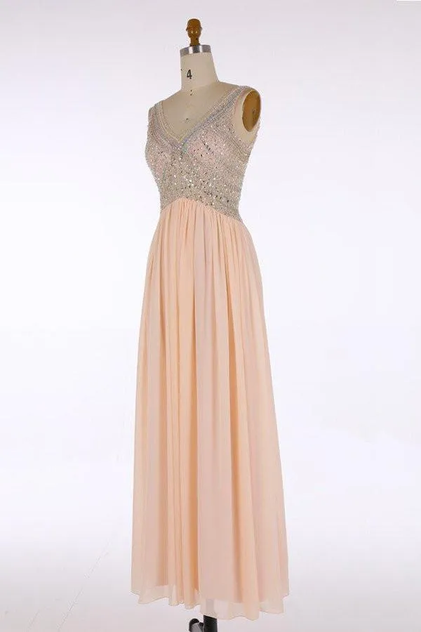 V-neck Chiffon Beading Blush Pink Evening/Prom Dresses PG 233