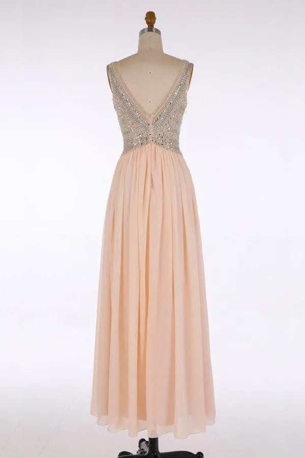 V-neck Chiffon Beading Blush Pink Evening/Prom Dresses PG 233