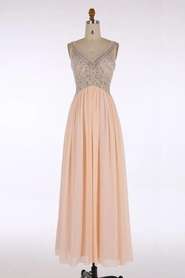 V-neck Chiffon Beading Blush Pink Evening/Prom Dresses PG 233