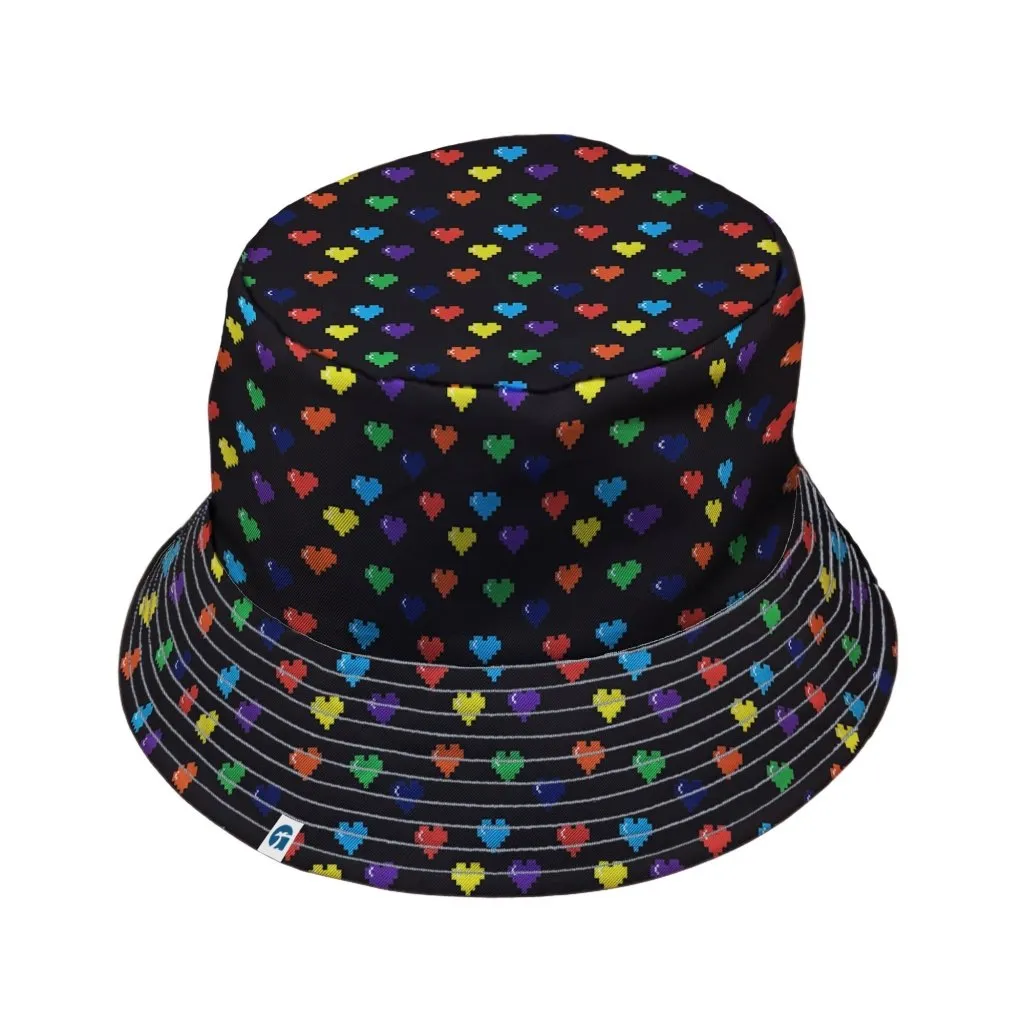 Video Game LGBTQ  Pride Hearts Bucket Hat