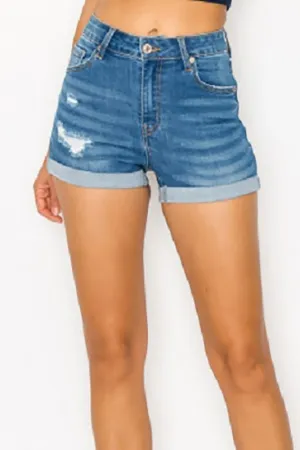 What To Do Mid Rise Denim Shorts Light Blue