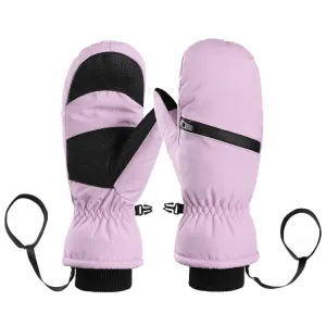 Winter Padded Ski Gloves Outdoor Windproof Warm Sports Gloves, Size: S(Light Purple)