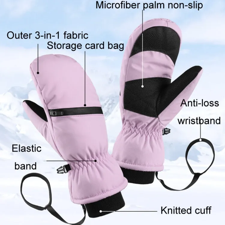 Winter Padded Ski Gloves Outdoor Windproof Warm Sports Gloves, Size: S(Light Purple)