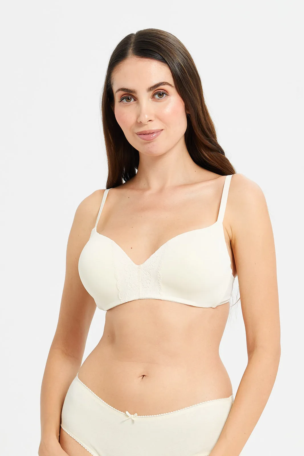 Women Ivory And Lilac Non Wired Bra Set (Pack of 3)