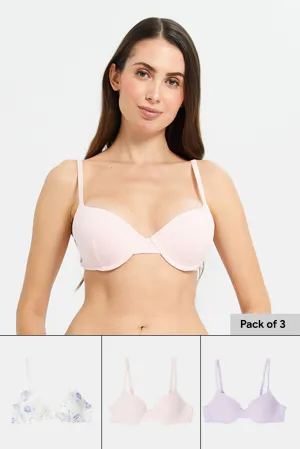 Women Ivory And Lilac T-Shirt Bra Set (Pack of 3)