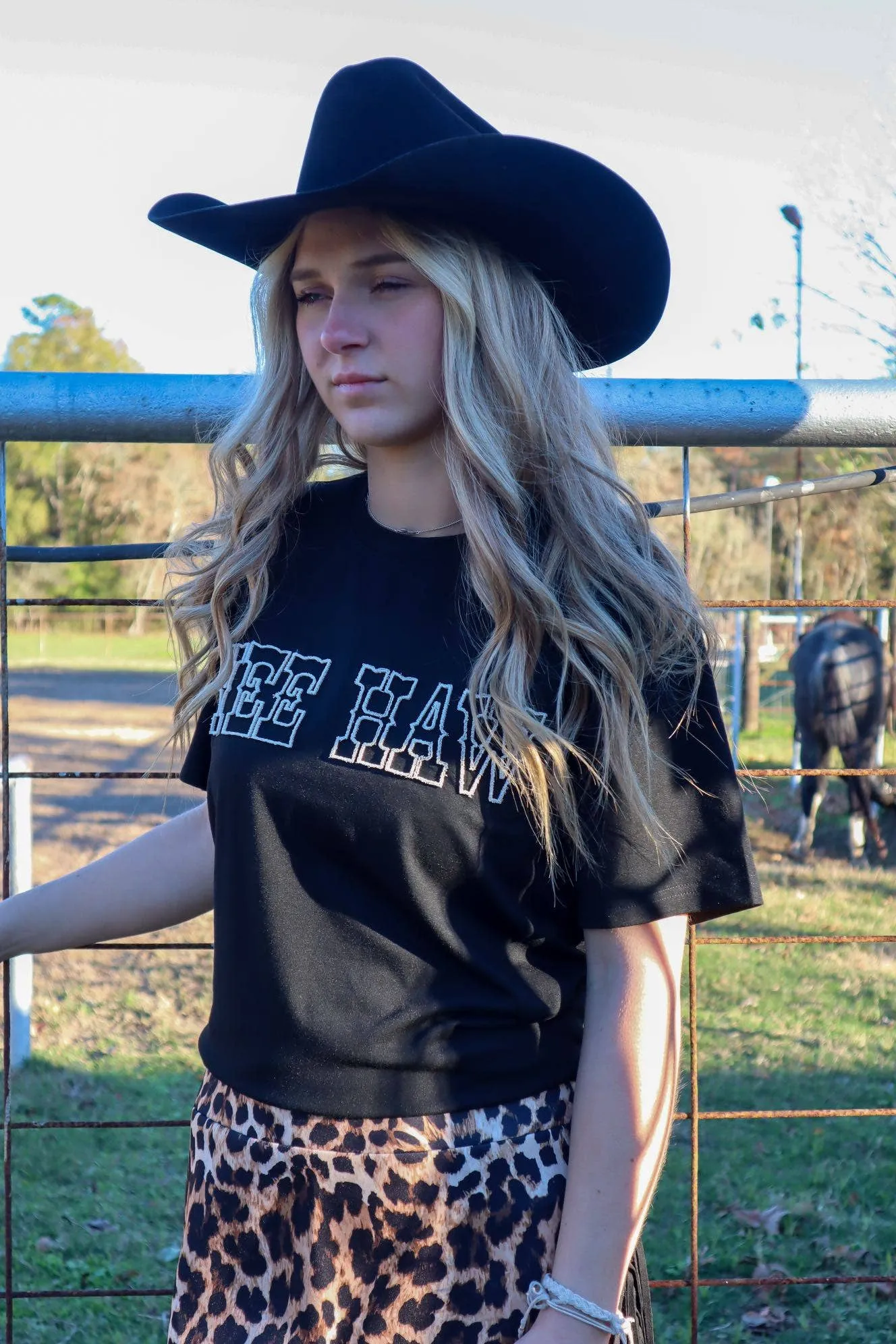 Yee Haw Embroidered Tee (Black)