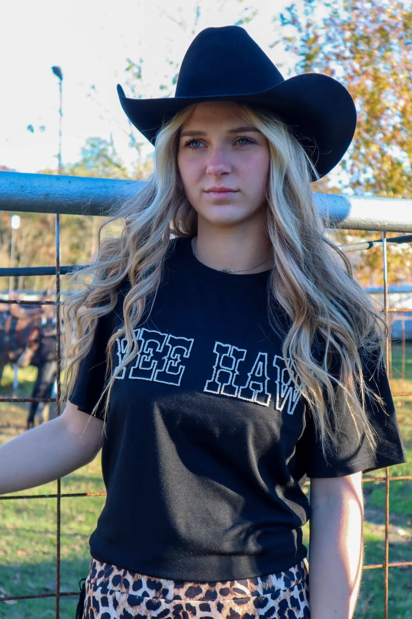 Yee Haw Embroidered Tee (Black)