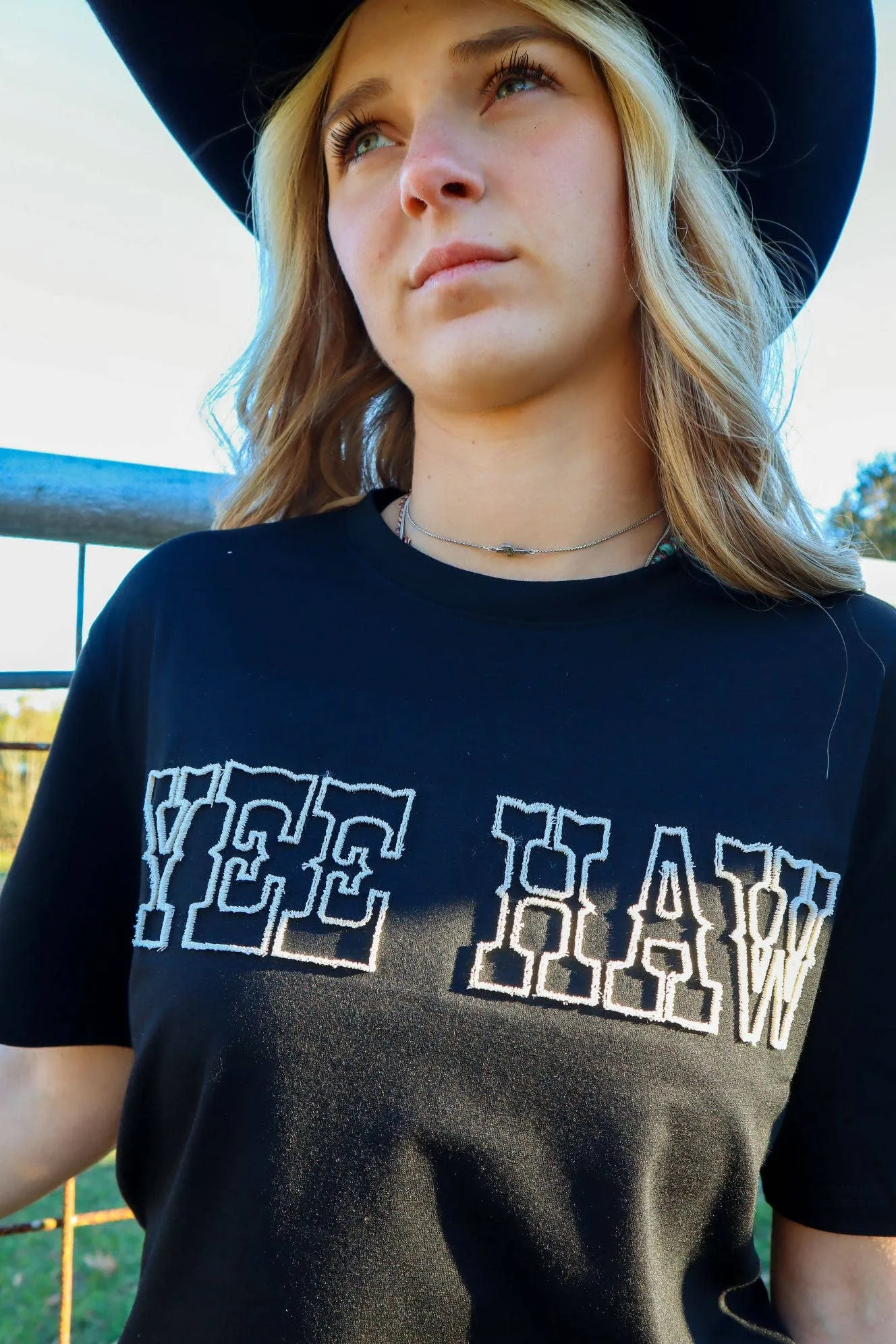 Yee Haw Embroidered Tee (Black)